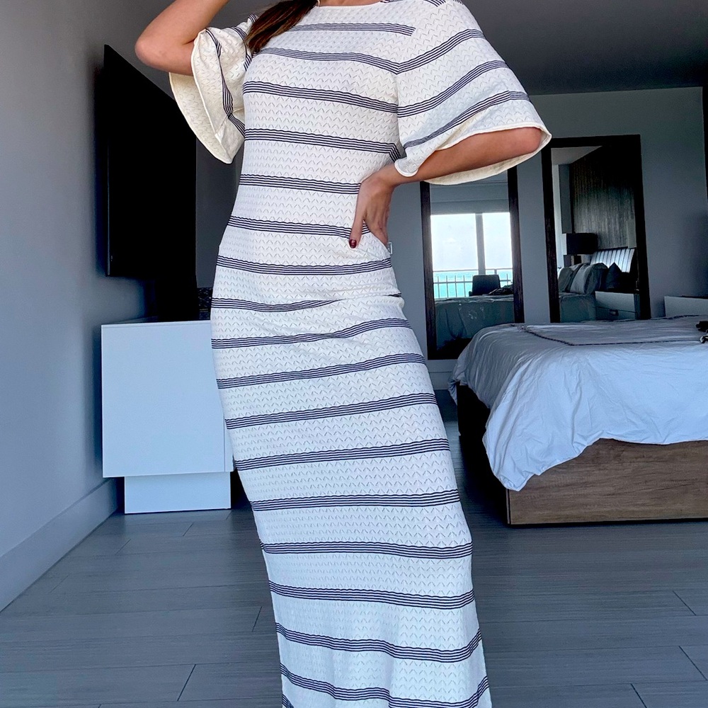 Zara Striped Maxi Dress 100% Cotton | Black & White size small